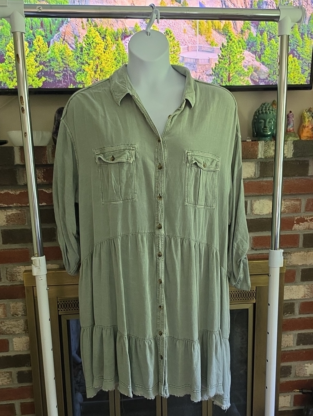 Pilcro Sage Green Button-Front Mini Dress